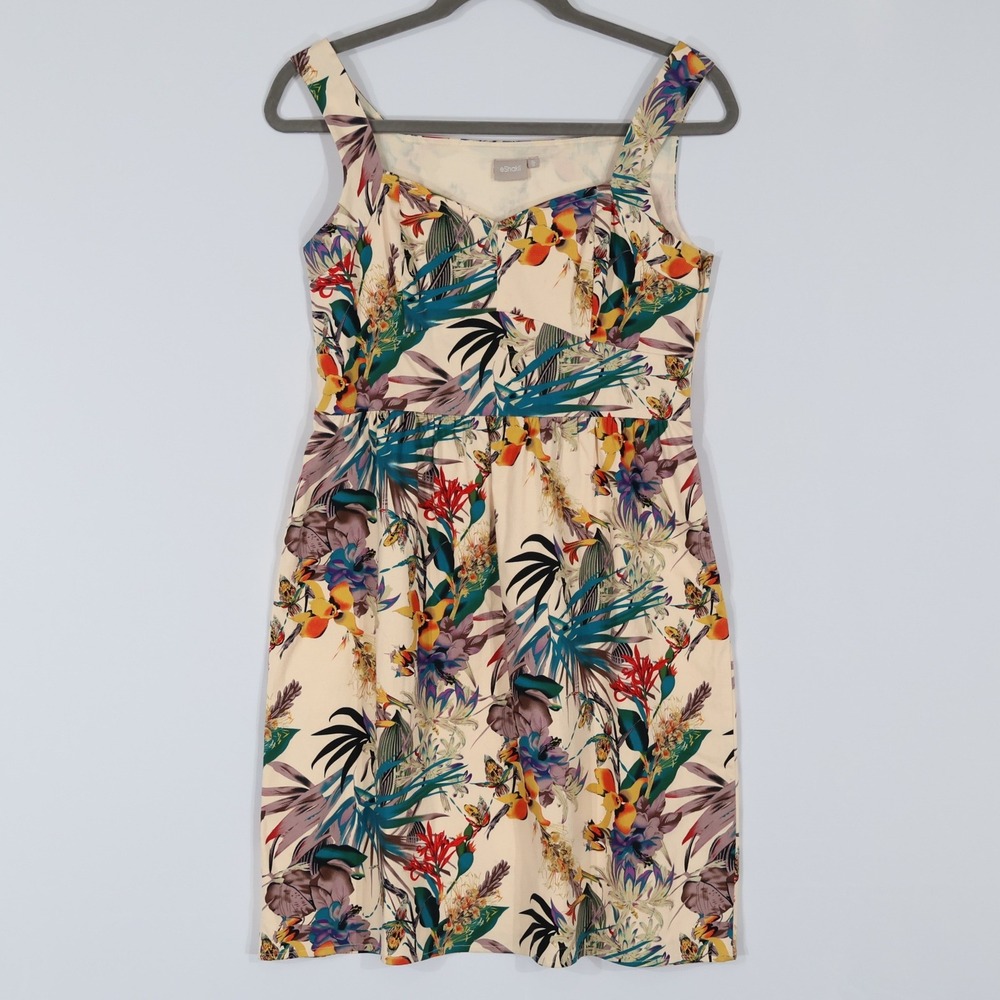 eShakti Tropical Floral Sheath Dress Women Size XL/16 Cream Botanical